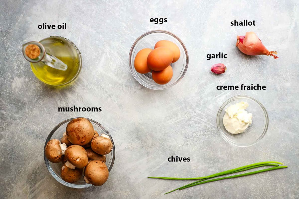 ingredients pictured and labelled to make French baked eggs