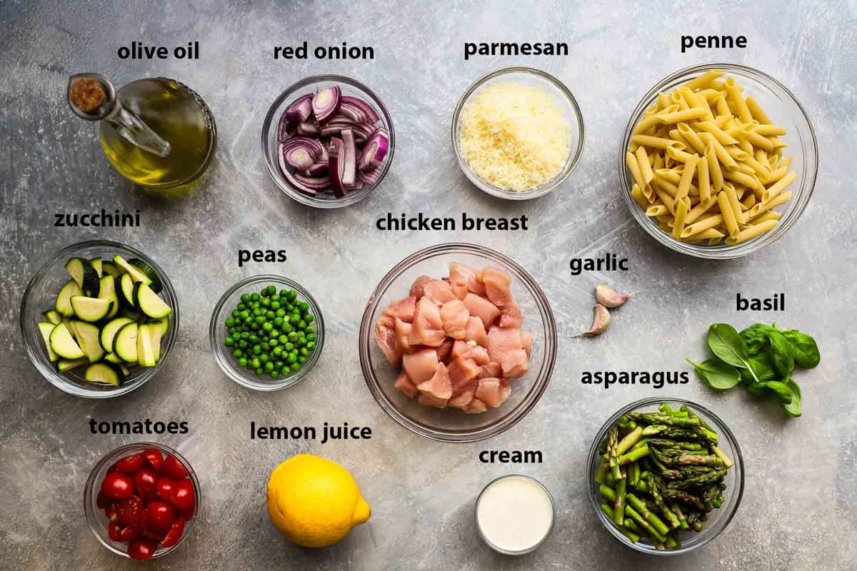 ingredients used to make chicken pasta primavera