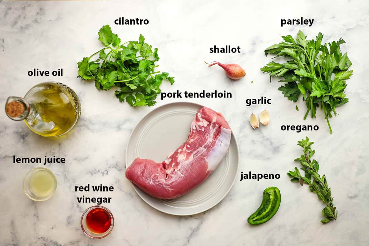 ingredients used to make grilled chimichurri pork tenderloin