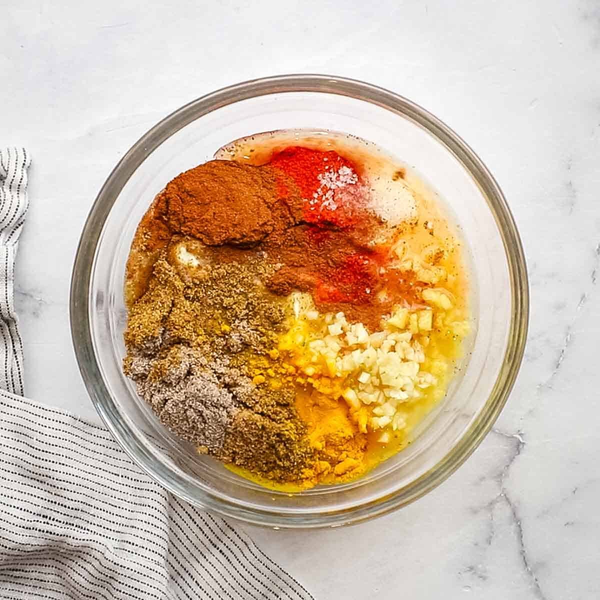 mix together all the ingredients for the yogurt marinade