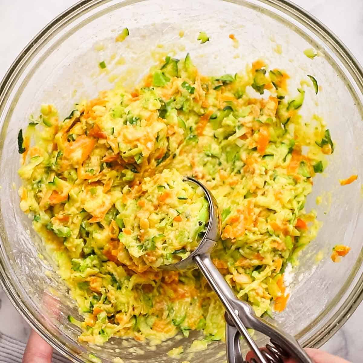 batter for vegetable fritters in a bowl