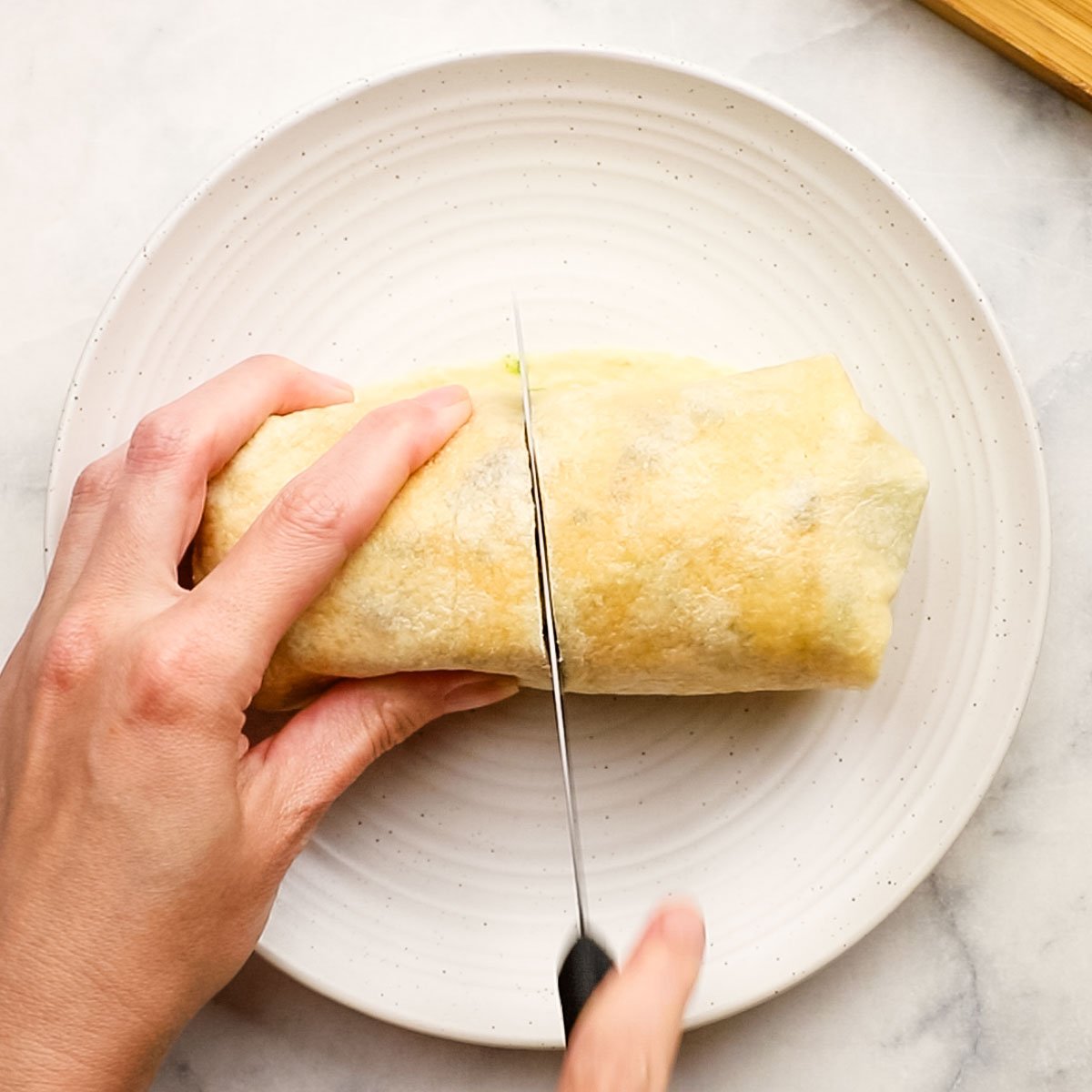 cutting the wrap in half