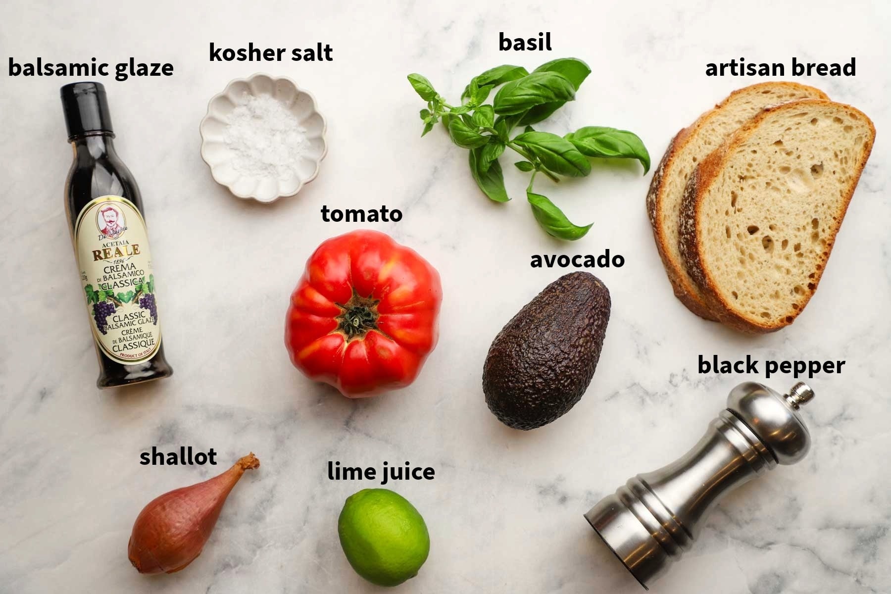 ingredients used to make tomato avocado toast