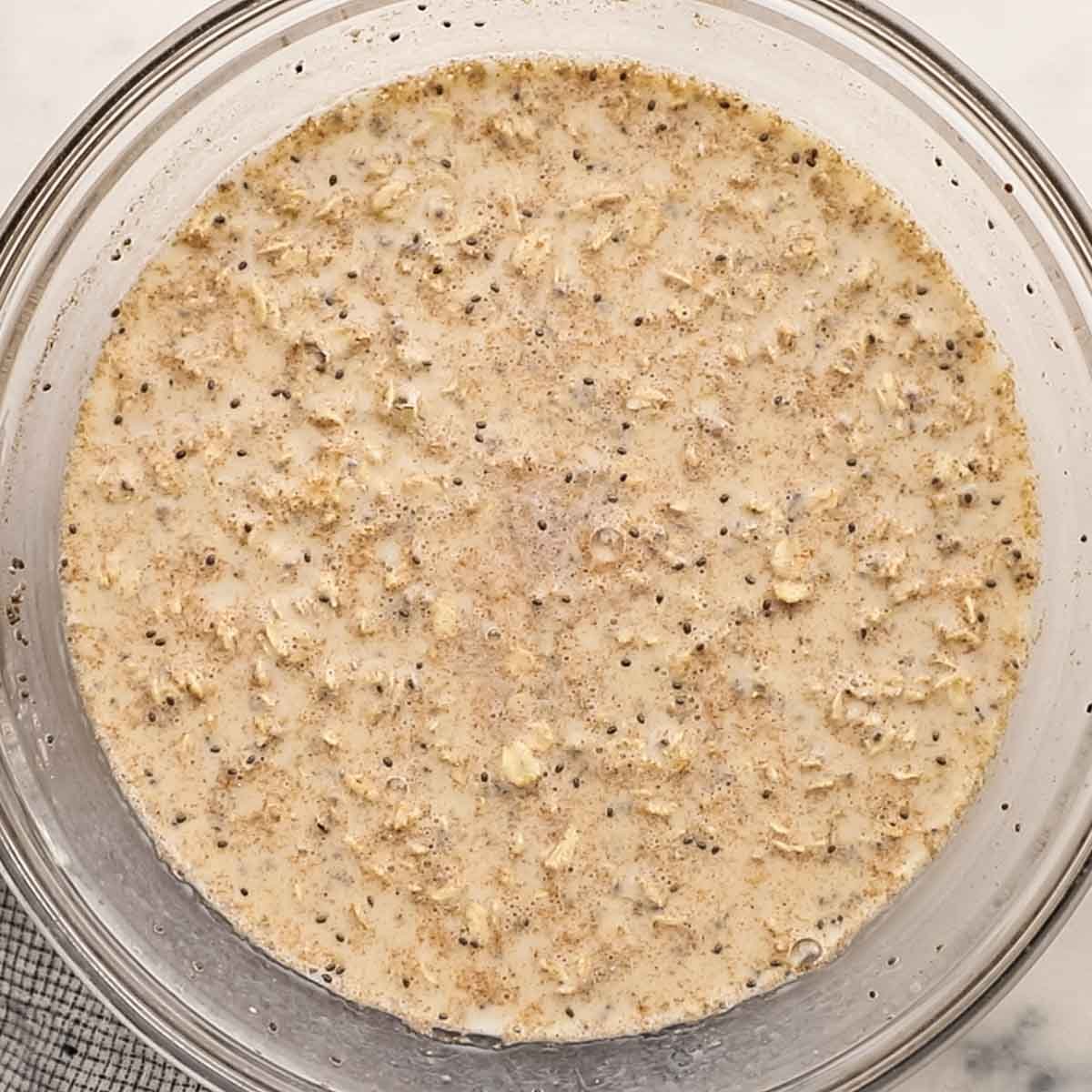 oats soaking in the wet mixture