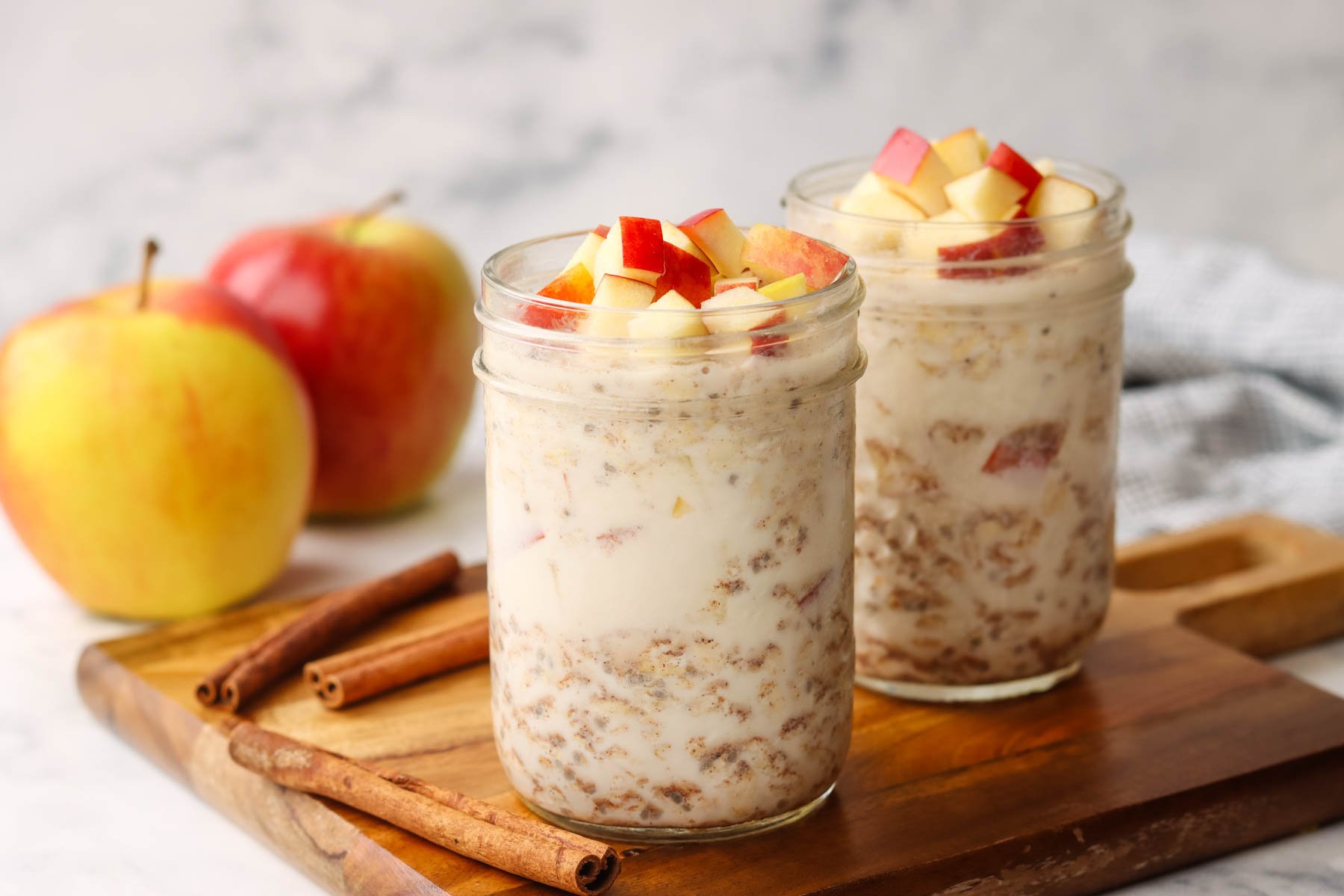 two jars of apple cinnamon overnight oats