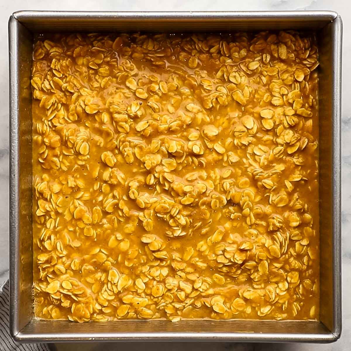 oat mixture poured in a baking dish