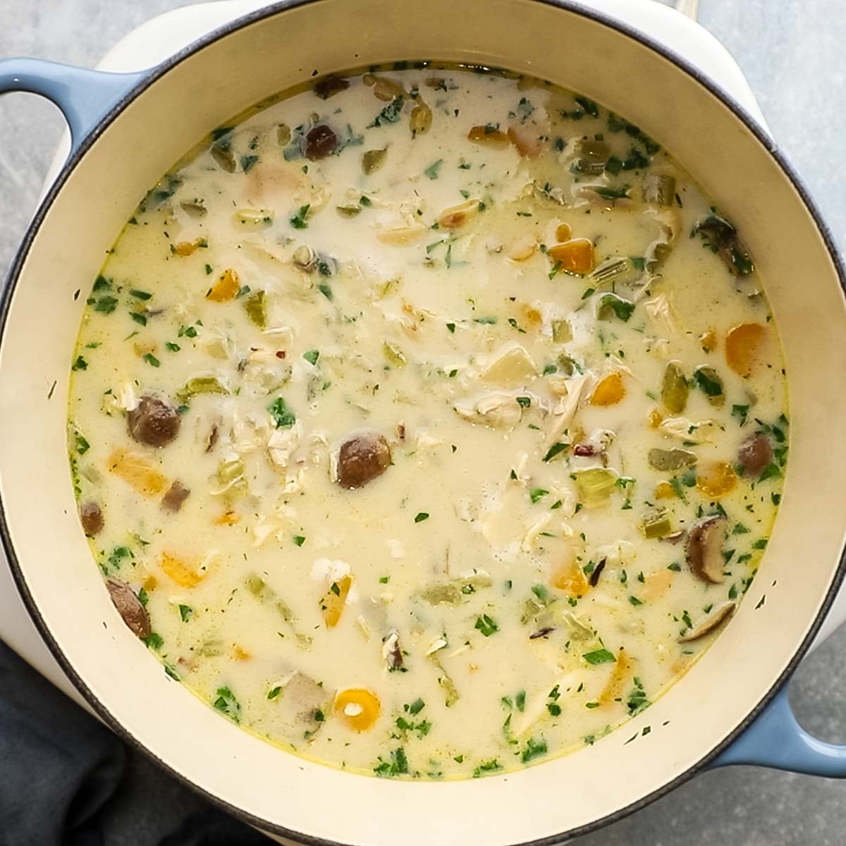 turkey wild rice soup finishing cooking in a pot