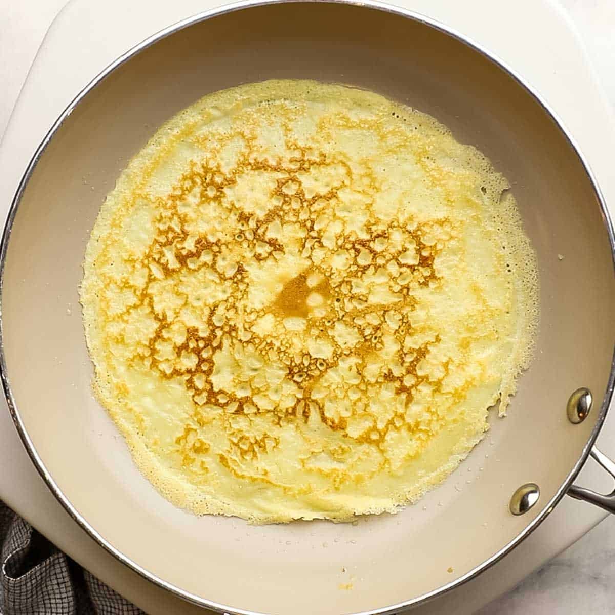 cooked crepe in a pan