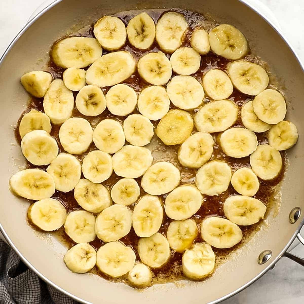 bananas added to the pan with the rest of the ingredients