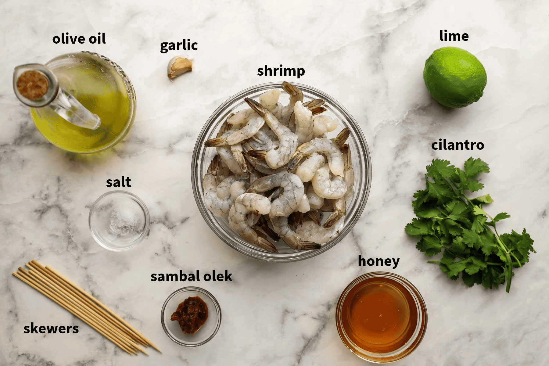 ingredients used to make chili lime shrimp pictured and labelled