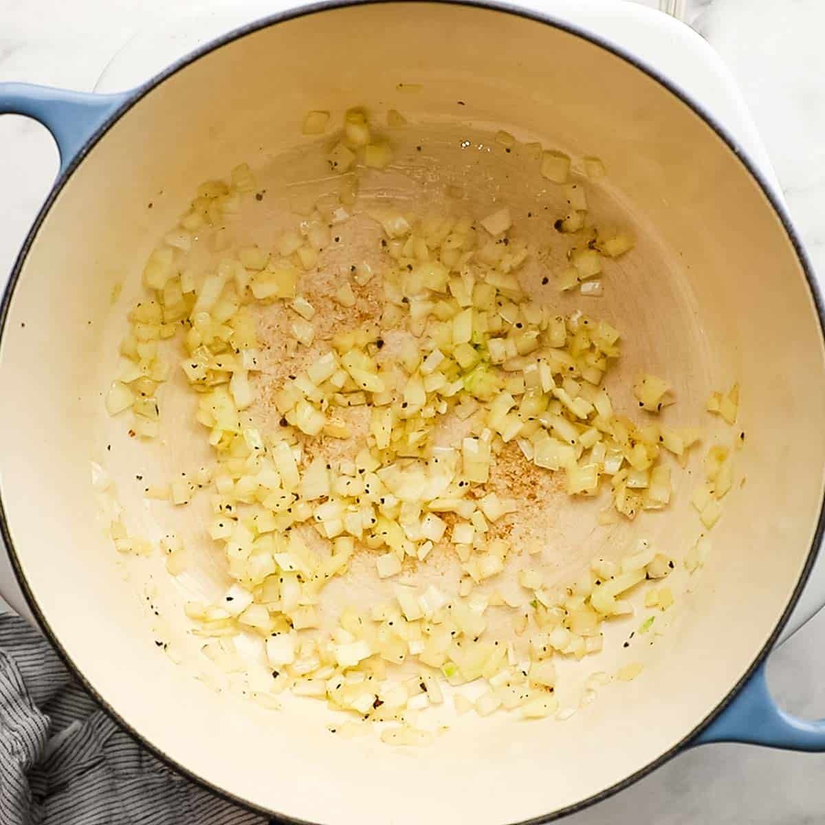 onion and salt in a dutch oven for roasted red pepper soup.