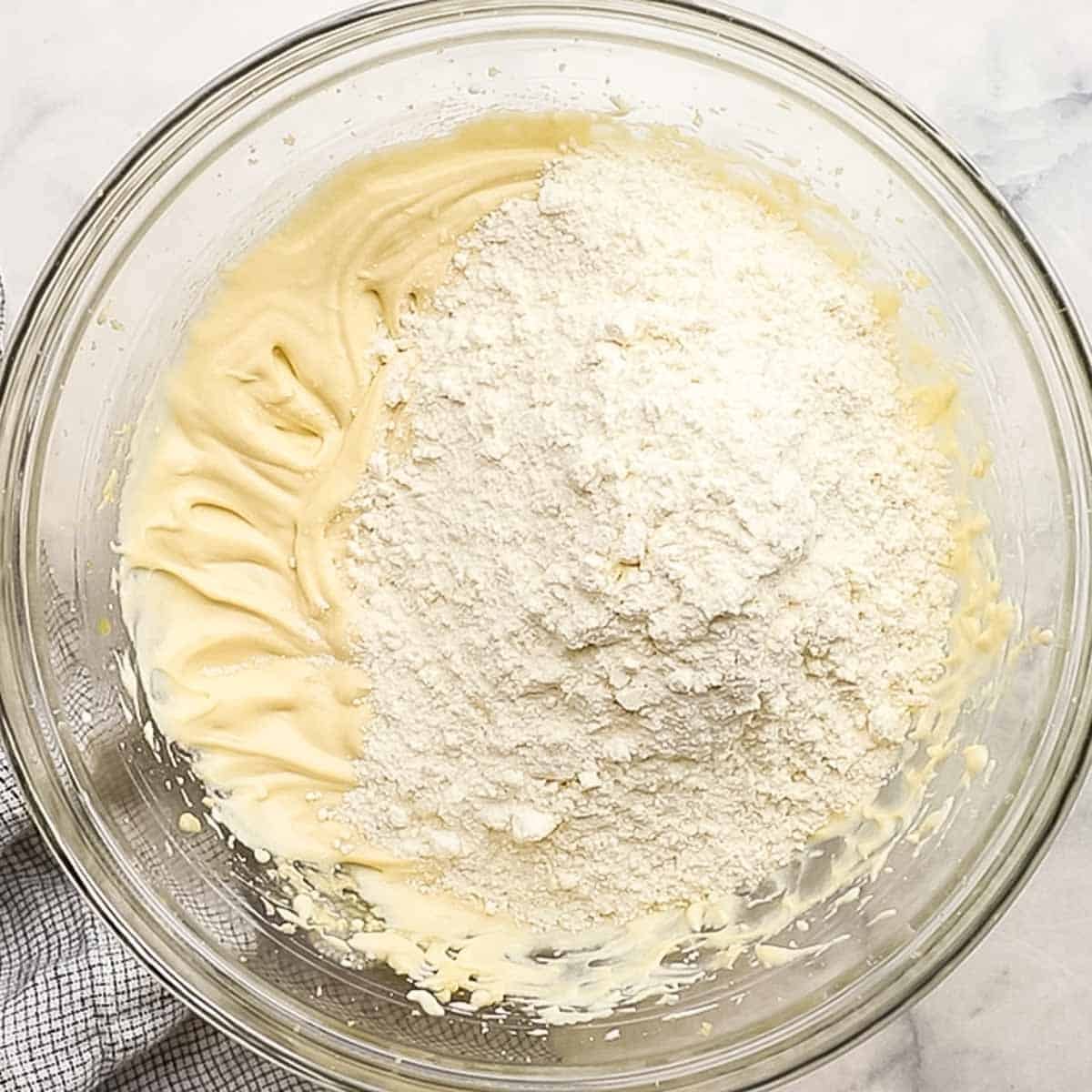dry ingredients added to the wet batter
