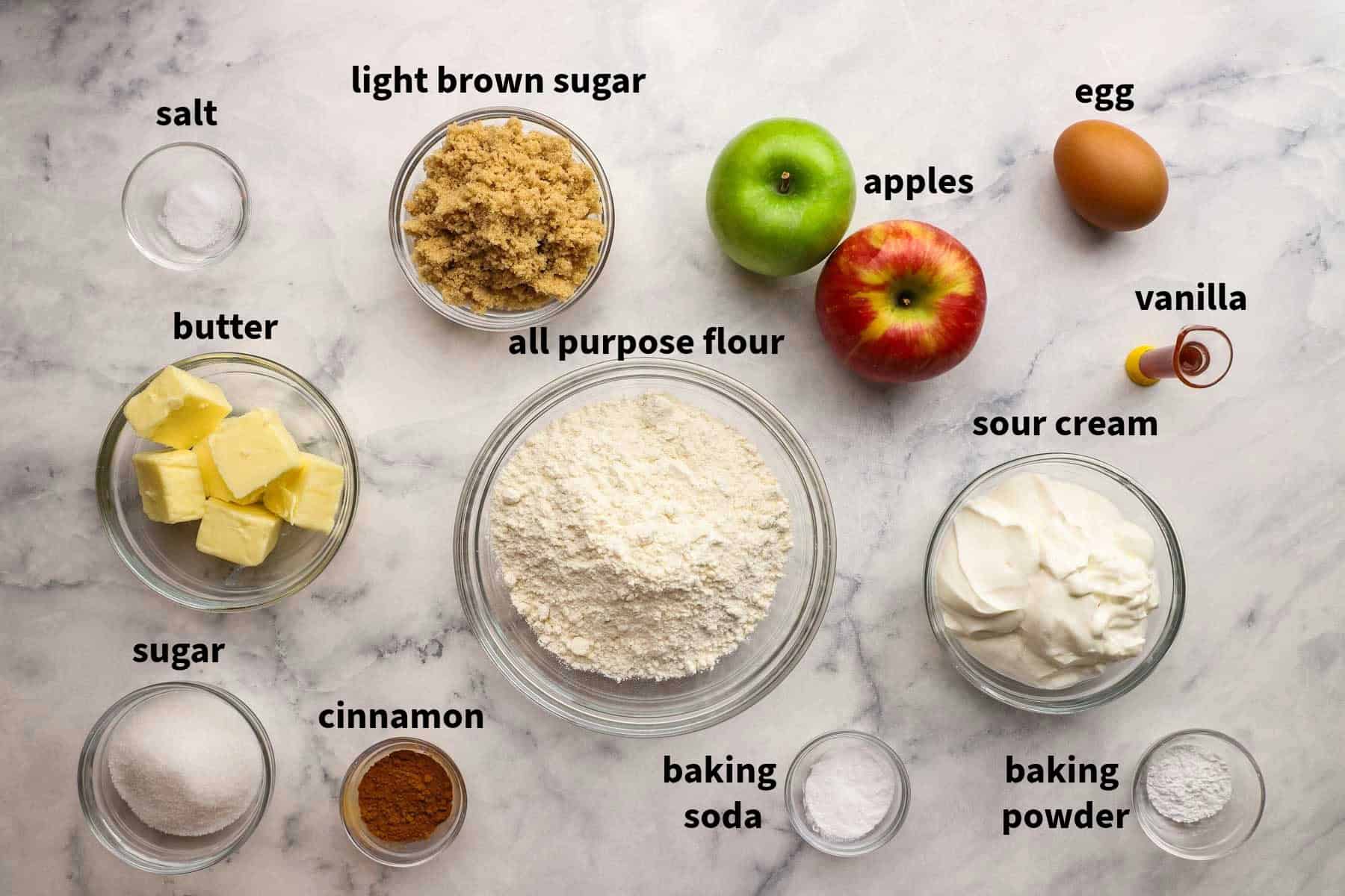 ingredients used to make apple sour cream muffins