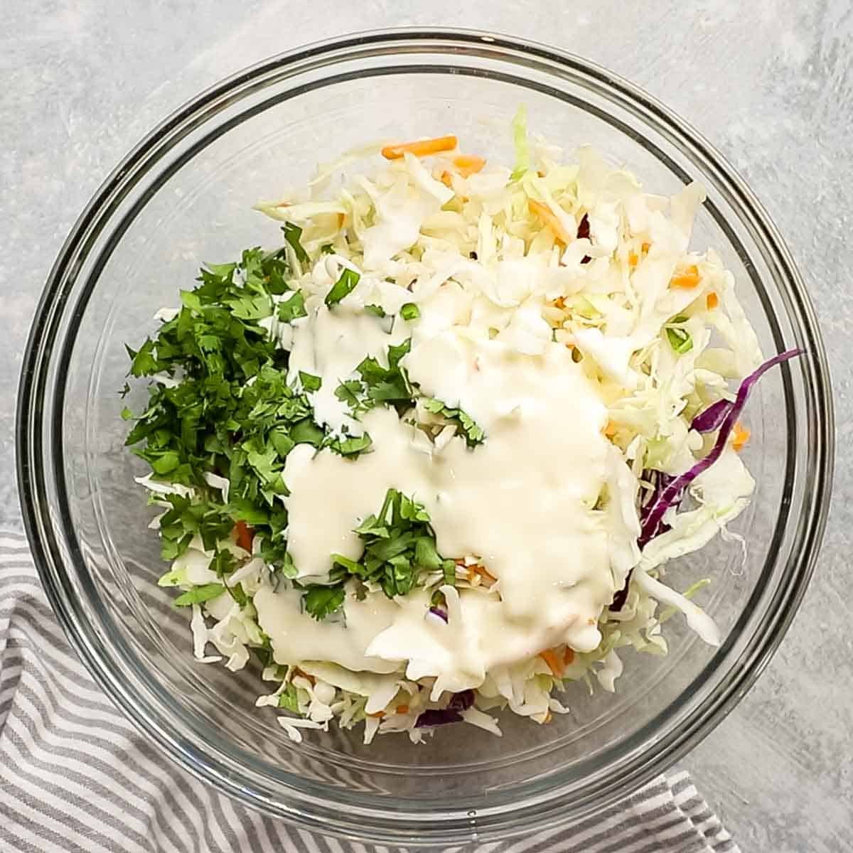 slaw dressing added over the veggies