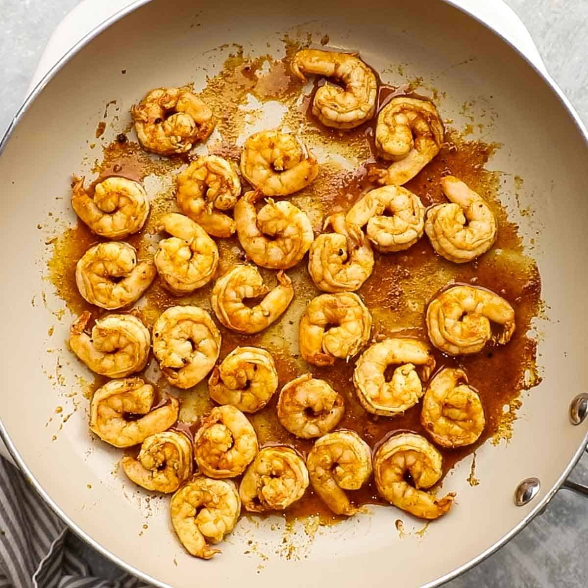 cooked shrimp in a skillet