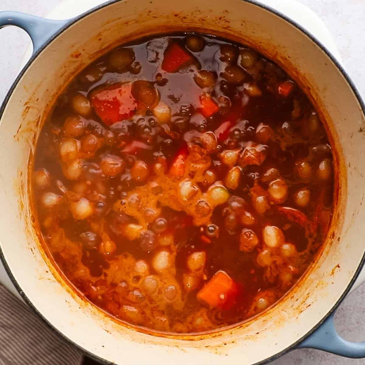 red wine and beef broth added to the oit with the veggies