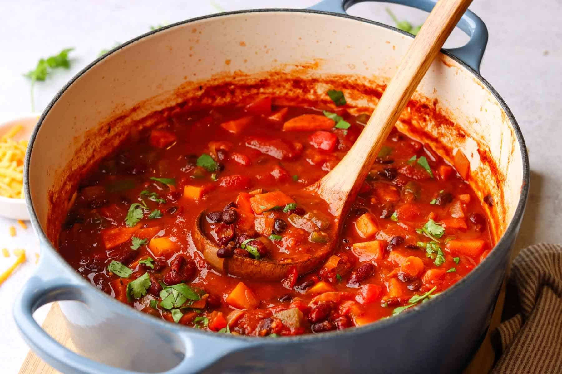 a pot with sweet potato chili