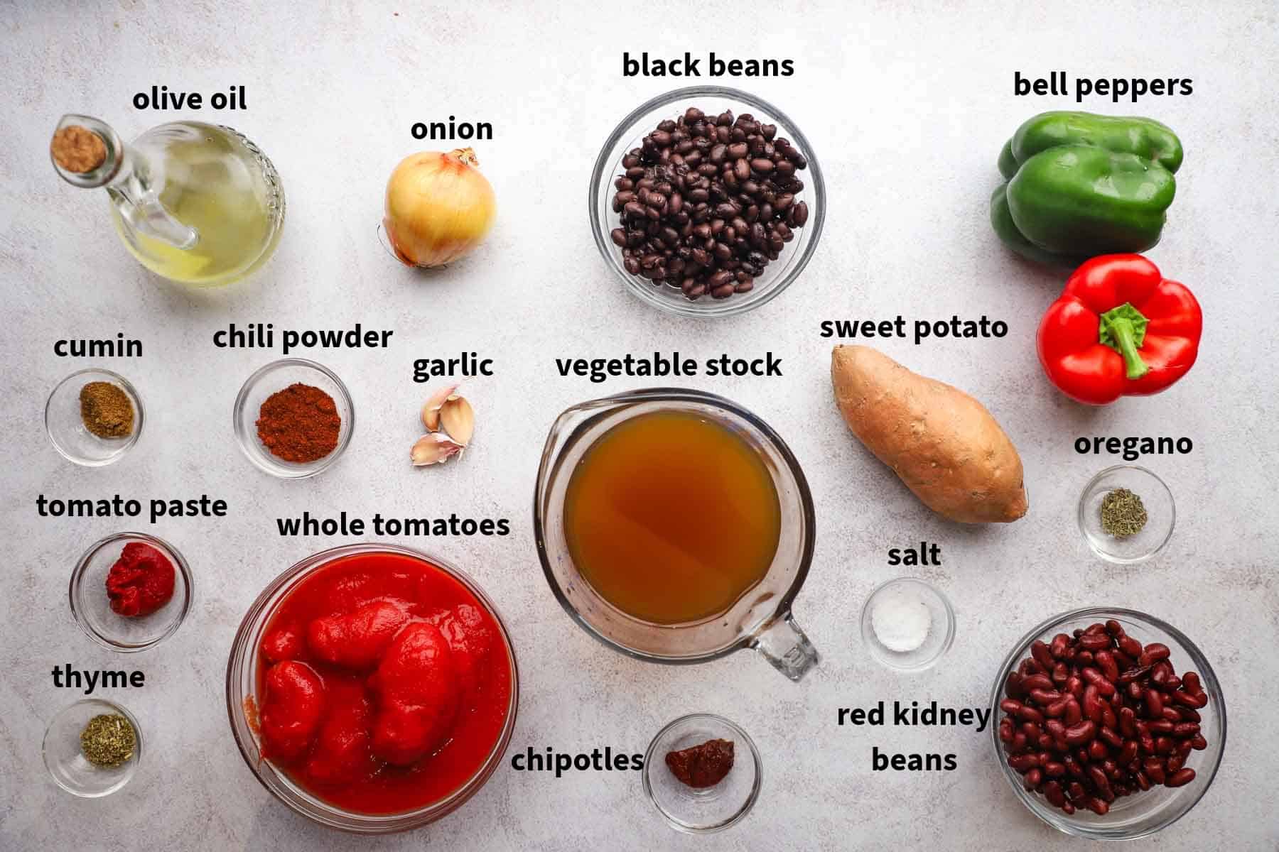 ingredients used to make sweet potato chili
