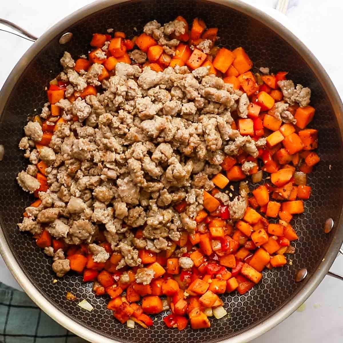 sausage added to the veggie skillet